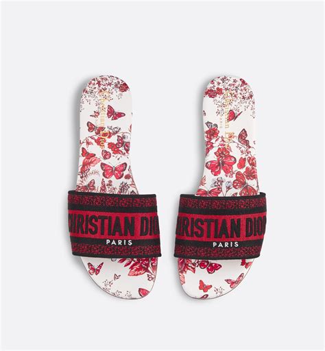 Dway Slide White and Red Embroidered Cotton with Le Cœur 